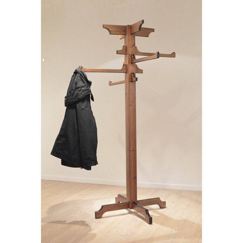 Large wooden stand-up coat rack - 1950s