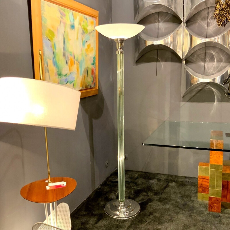 Lámpara de pie vintage en cromo y cristal