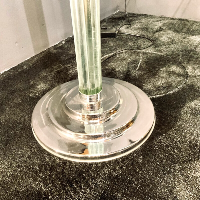 Lámpara de pie vintage en cromo y cristal