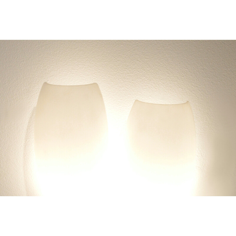 Pair of double bamboo brass and opaline glass wall lights - 1950s