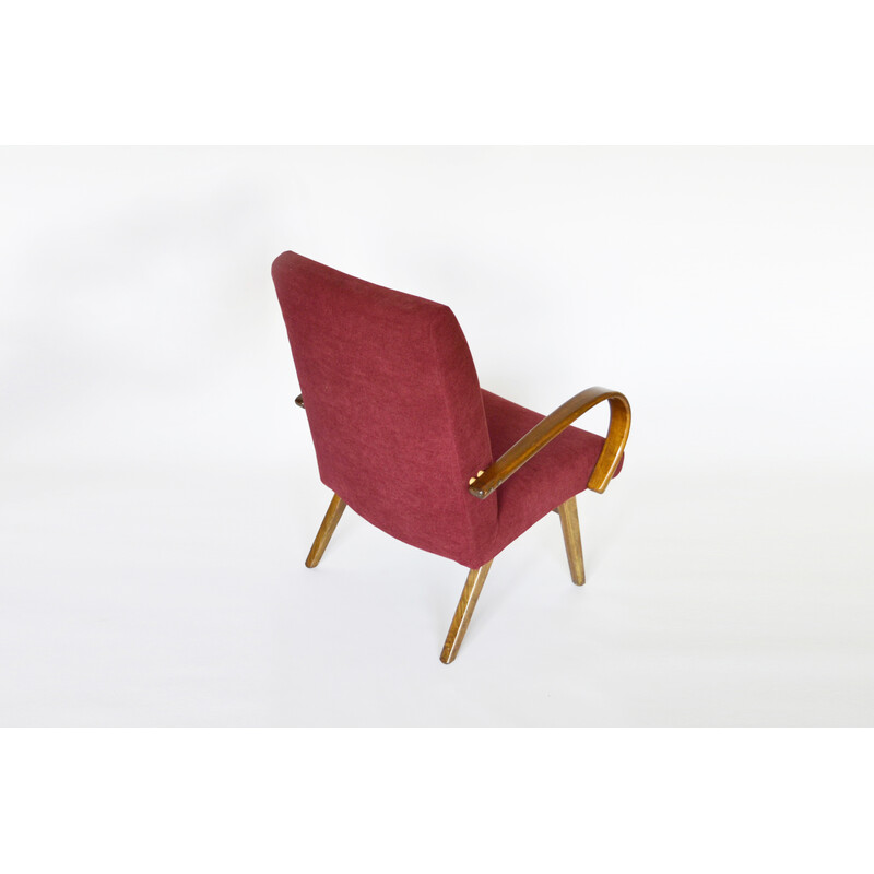 Vintage Burgundy red model 53 armchair by Jaroslav Smidek for Ton, 1960s