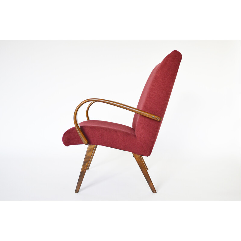 Vintage Burgundy red model 53 armchair by Jaroslav Smidek for Ton, 1960s