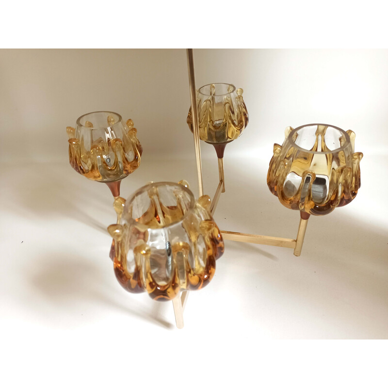 Candelabro de vidro Vintage 4-luzes Murano de Carlo Nason, 1970