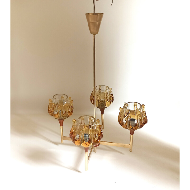 Lampadario vintage a 4 luci in vetro di Murano di Carlo Nason, 1970