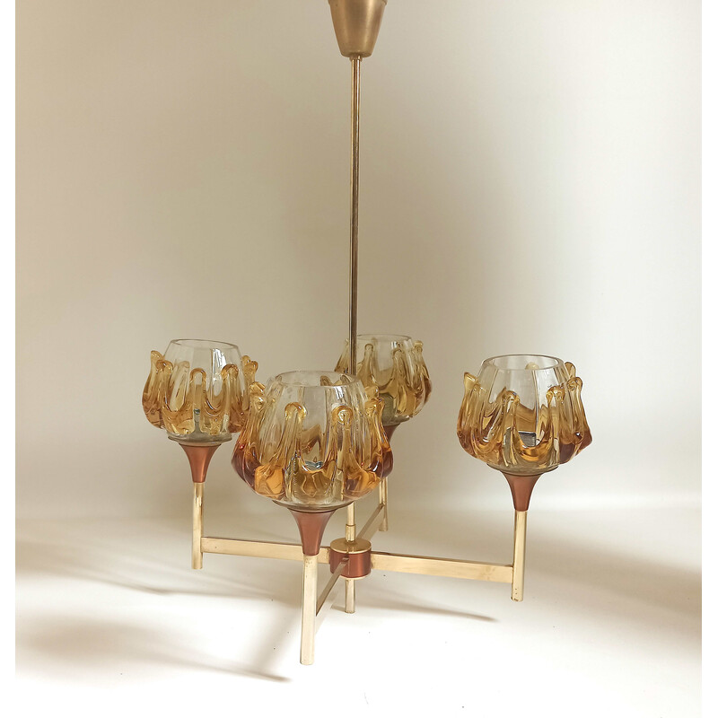 Candelabro de vidro Vintage 4-luzes Murano de Carlo Nason, 1970