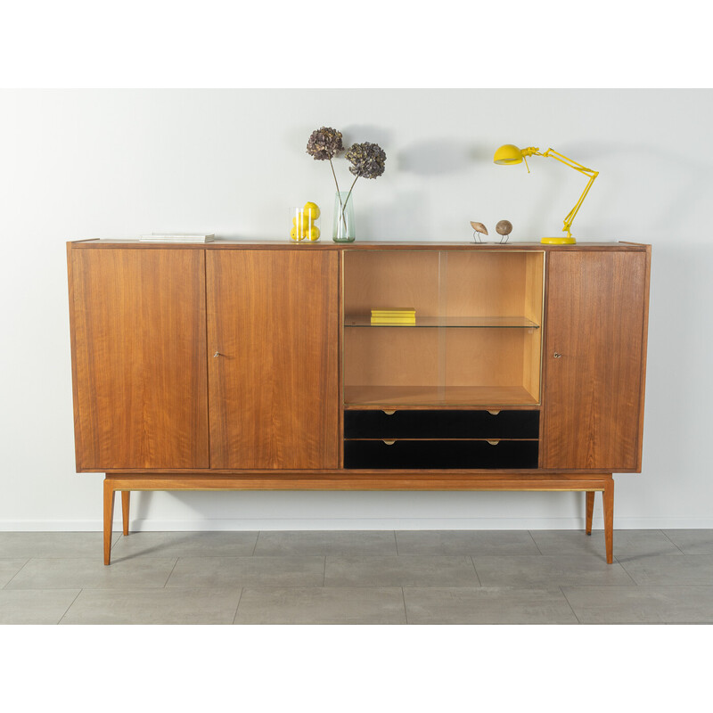 Vintage walnut highboard with two sliding glass doors by Wk Möbel, 1950s