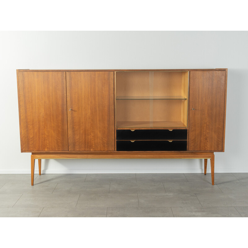 Vintage walnut highboard with two sliding glass doors by Wk Möbel, 1950s