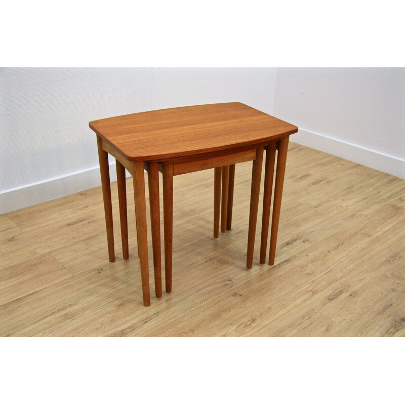 Set of 3 danish nesting tables in teak and oak - 1960s