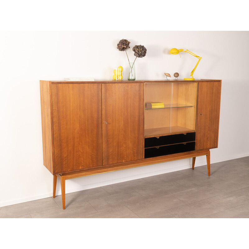 Vintage walnut highboard with two sliding glass doors by Wk Möbel, 1950s