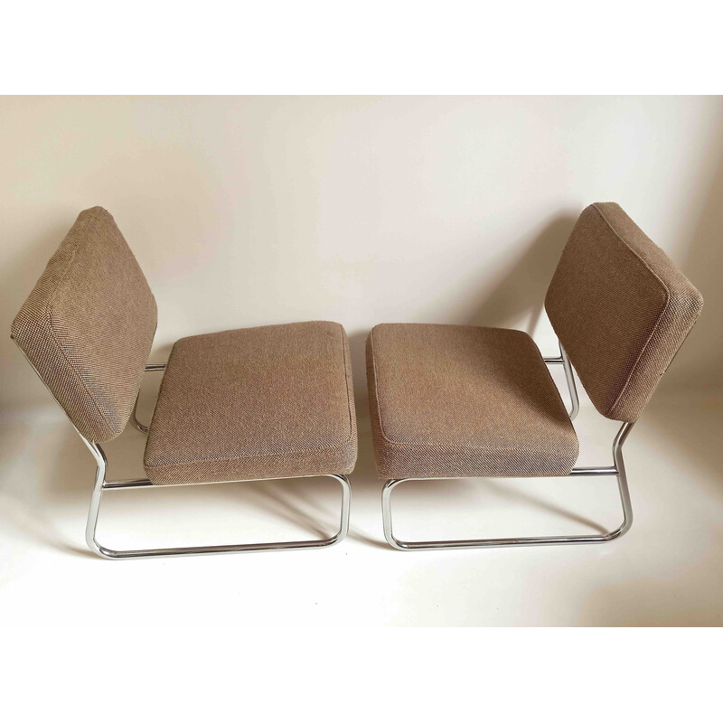 Pair of vintage armchairs in mottled brown wool, 1950-1960