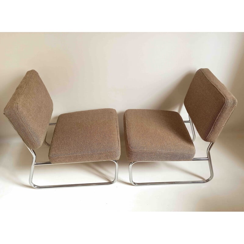 Paire de fauteuils vintage en laine marron chiné, 1950-1960