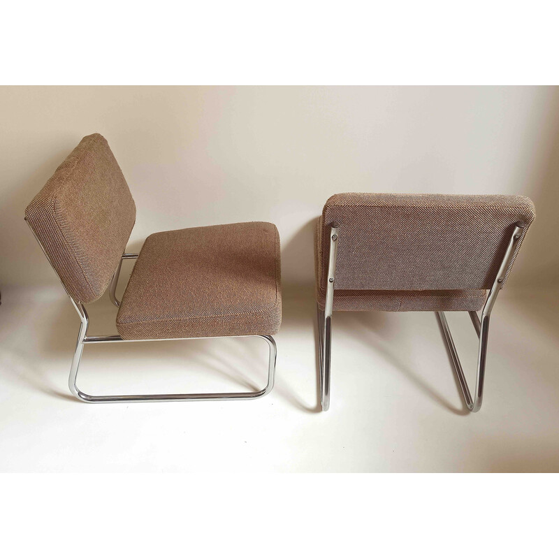 Pair of vintage armchairs in mottled brown wool, 1950-1960