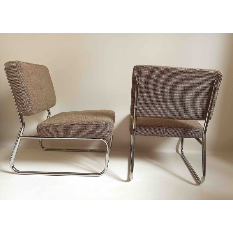 Paar vintage gevlekte bruine wollen fauteuils, 1950-1960