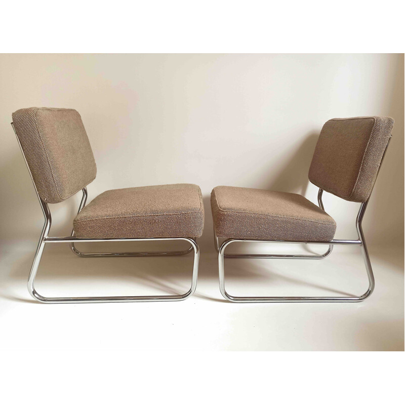 Paire de fauteuils vintage en laine marron chiné, 1950-1960