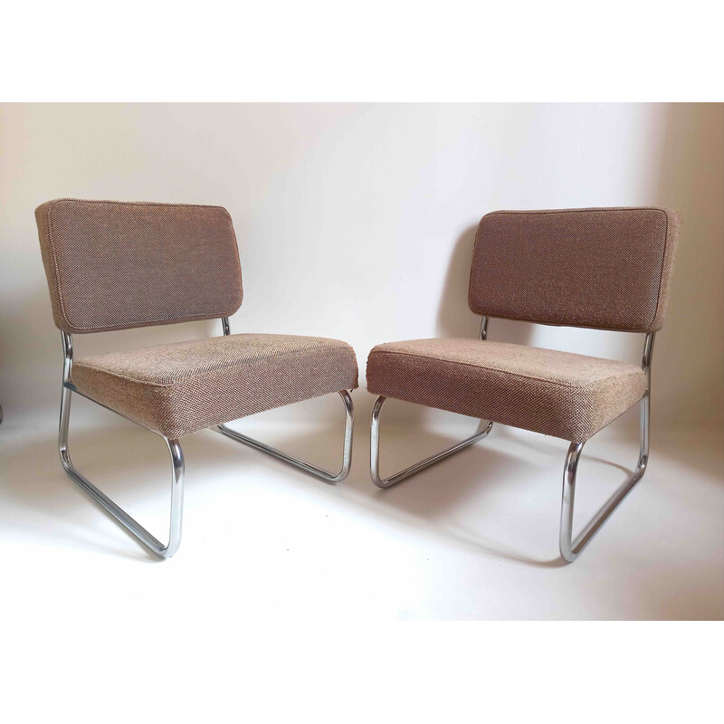 Pair of vintage armchairs in mottled brown wool, 1950-1960