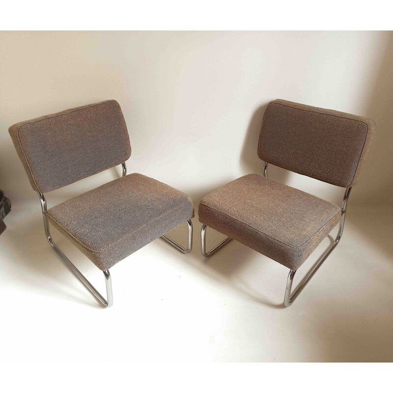 Pair of vintage armchairs in mottled brown wool, 1950-1960