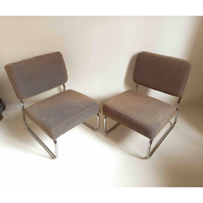 Ein Paar Vintage-Sessel aus braun melierter Wolle, 1950-1960