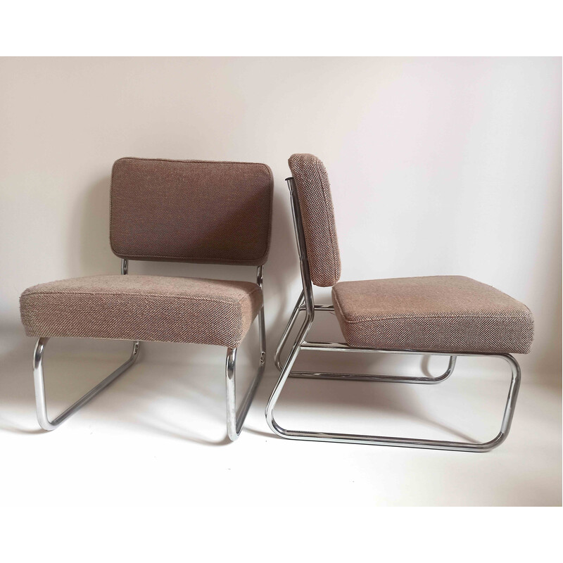 Pair of vintage armchairs in mottled brown wool, 1950-1960