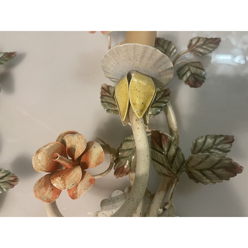 Paire d'appliques fleuries vintage italiennes en tole