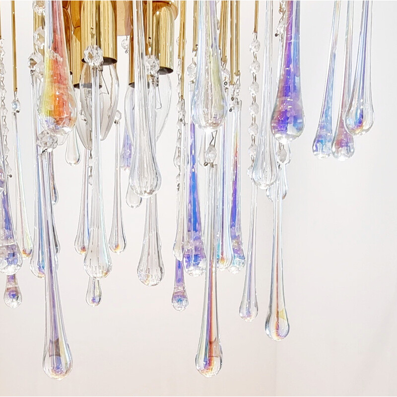 Lámpara vintage de cristal de Murano y latón Teardrop Waterfall, Italia años 70