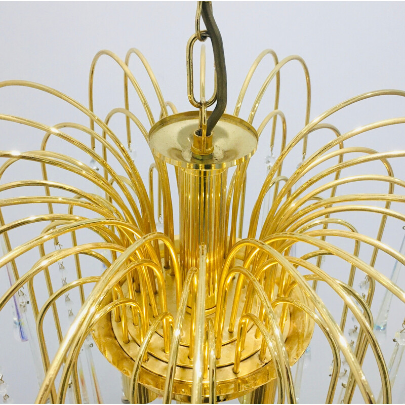 Vintage Murano glass and brass Teardrop Waterfall chandelier, Italy 1970s