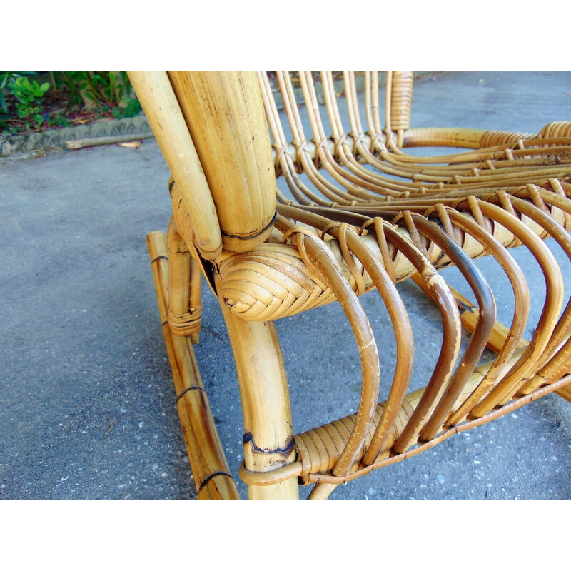 Paire de chaises à bascule vintage en bambou