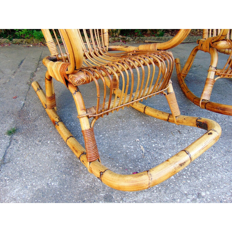 Pair of vintage bamboo rocking chairs