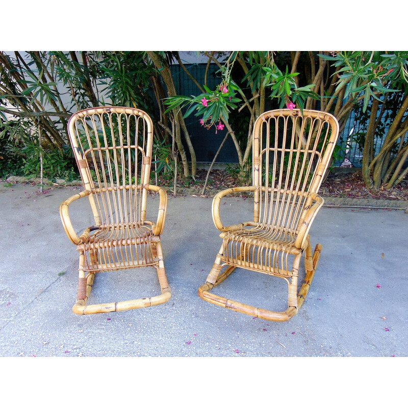 Pair of vintage bamboo rocking chairs