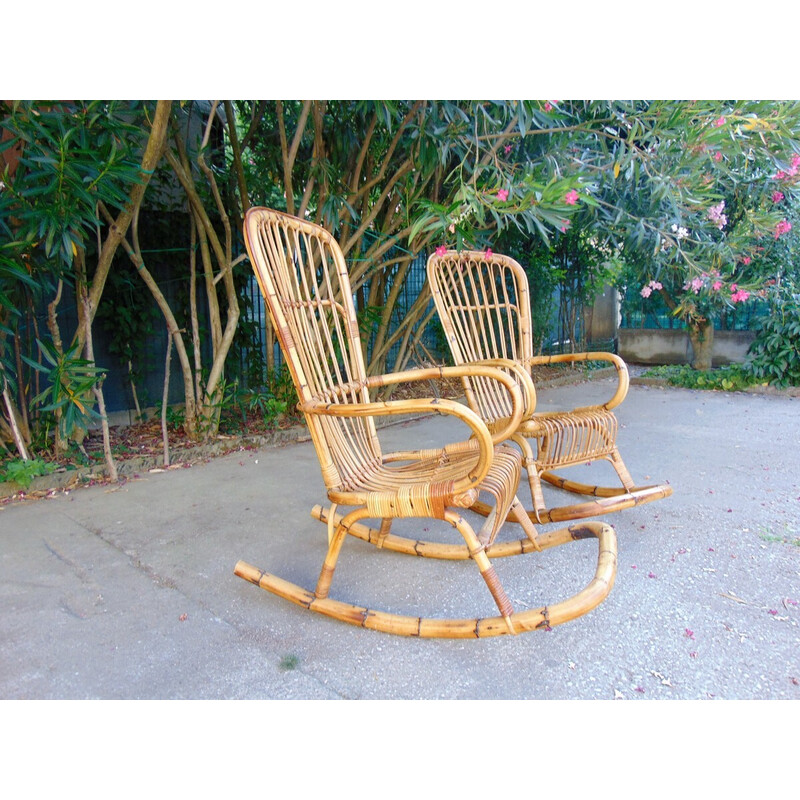 Pair of vintage bamboo rocking chairs