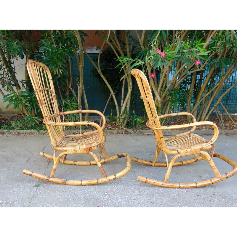 Pair of vintage bamboo rocking chairs