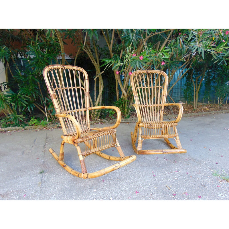 Pair of vintage bamboo rocking chairs