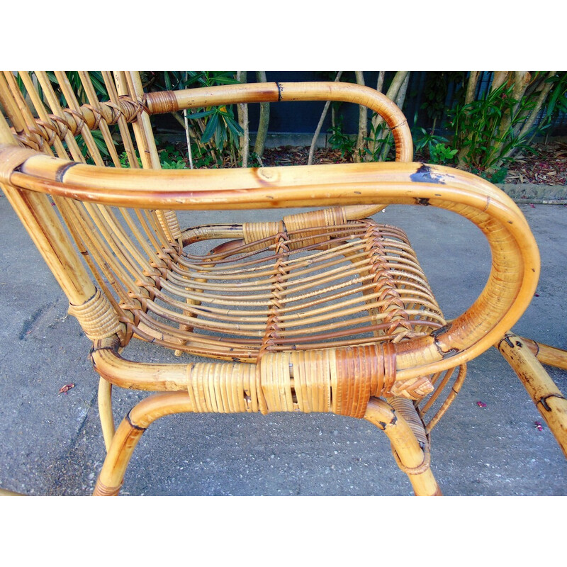 Paire de chaises à bascule vintage en bambou