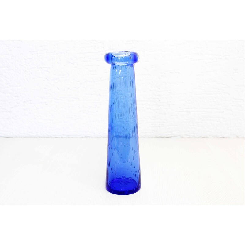 Jarrón de cristal azul vintage, 1970