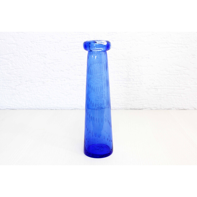 Vintage blauwe glazen vaas, 1970