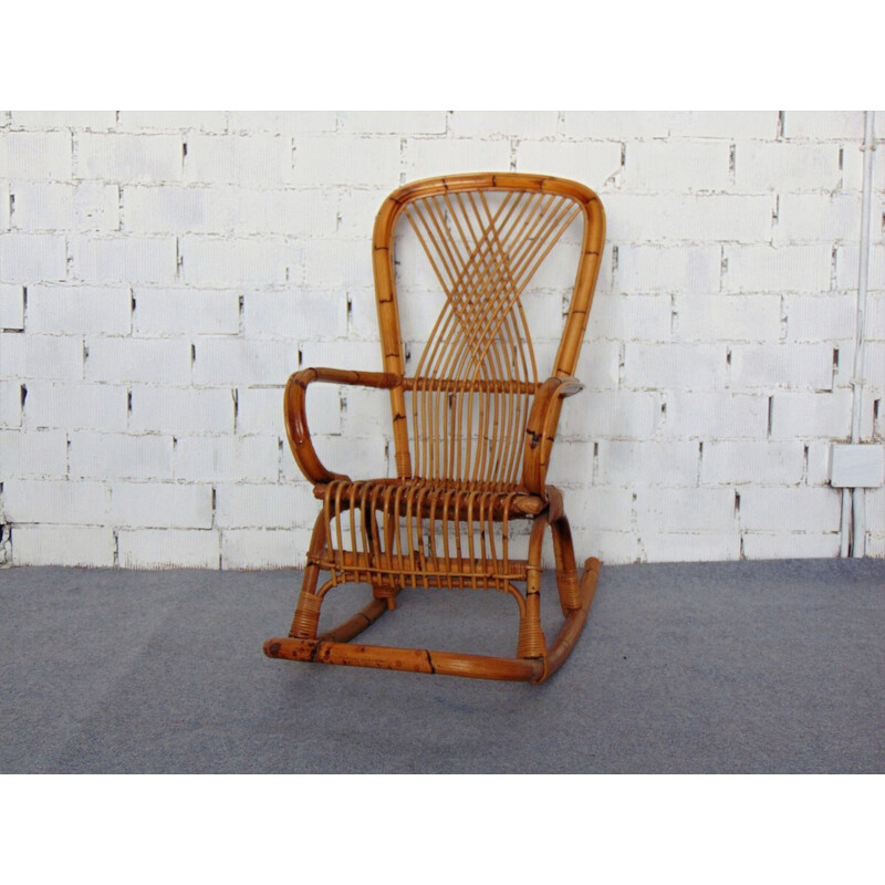 Vintage bamboe schommelstoel