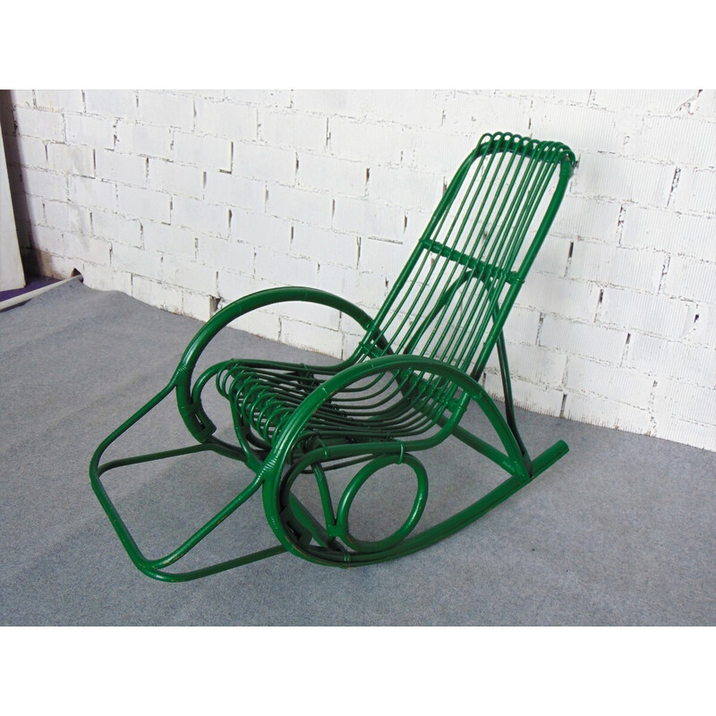 Vintage green bamboo rocking chair with distinctive shapes