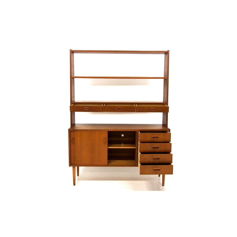 Vintage teak chest of drawers with bookcase, Sweden 1960