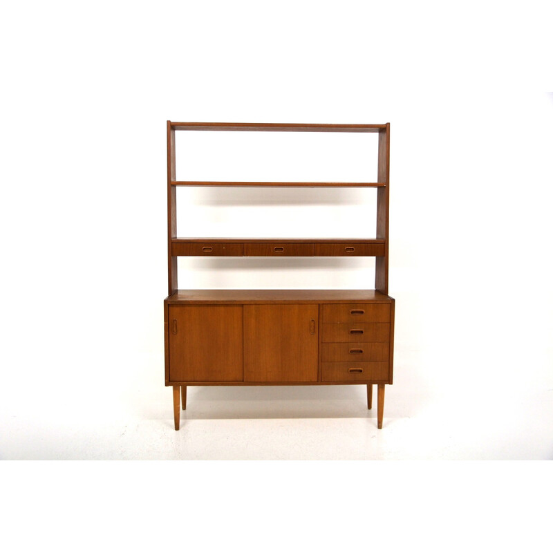 Vintage teak chest of drawers with bookcase, Sweden 1960