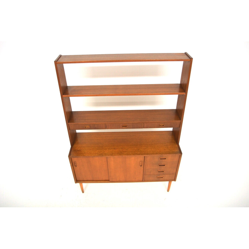 Vintage teak chest of drawers with bookcase, Sweden 1960