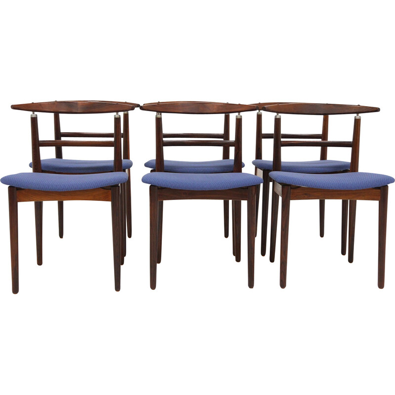 Lot de 6 chaises vintage en palissandre par Helge Sibast et Børge Rammerskov, Danemark 1960