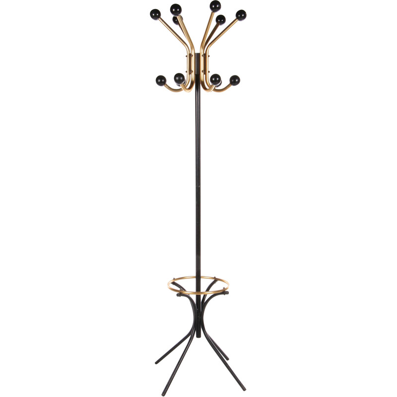 Vintage French metal coat rack with umbrella stand, 1960s