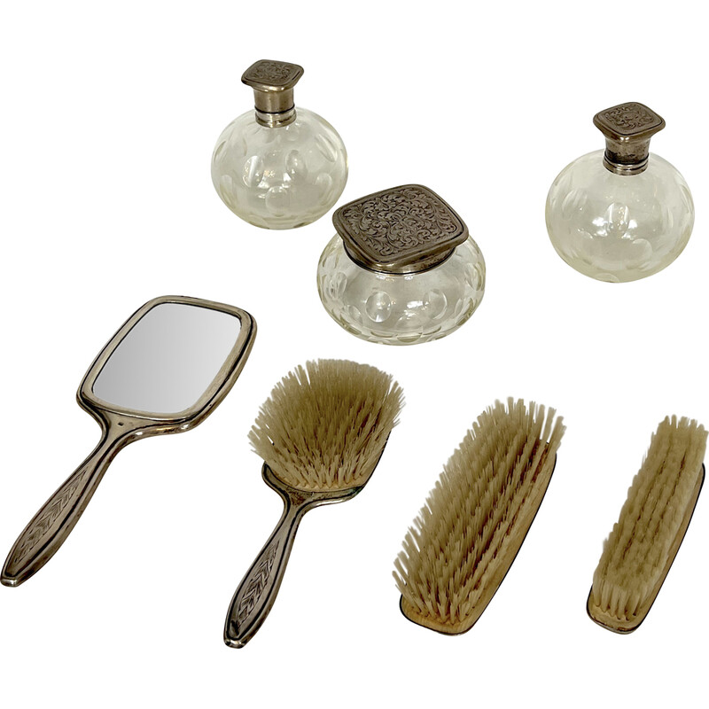 Mid-century Italian toilet set in silver plated and blown Murano glass, 1940s