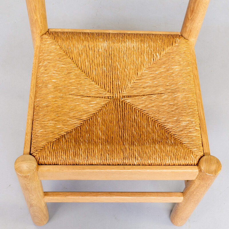 Ensemble de 4 chaises vintage en placage de bois de chêne et siège en osier par Vico Magistretti, 1970