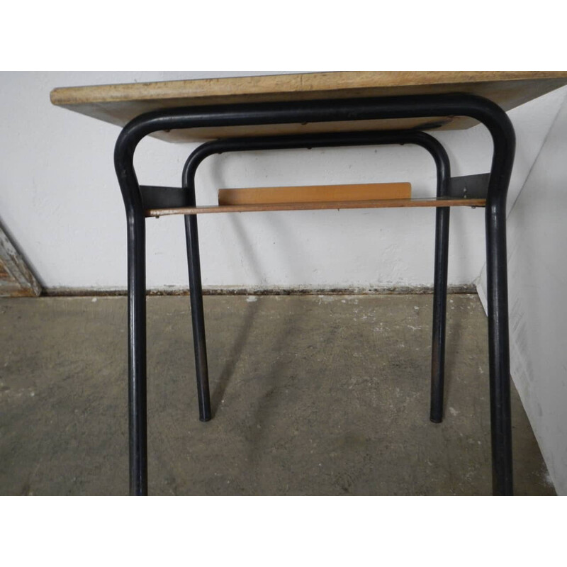 Vintage school desk in fir wood and metal legs by Palini Brescia, Italy