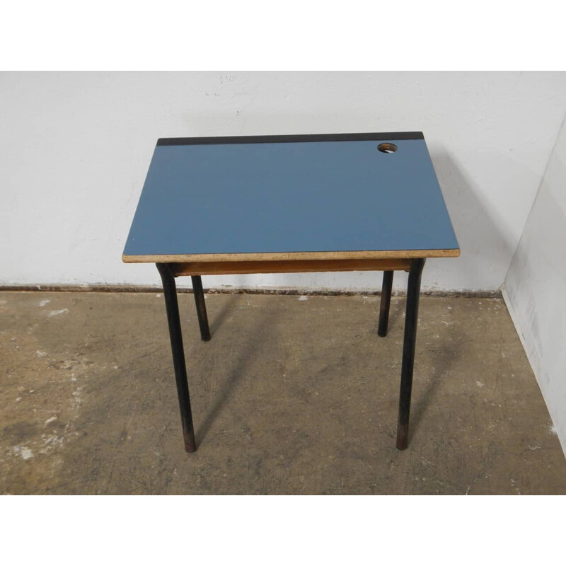 Vintage school desk in fir wood and metal legs by Palini Brescia, Italy