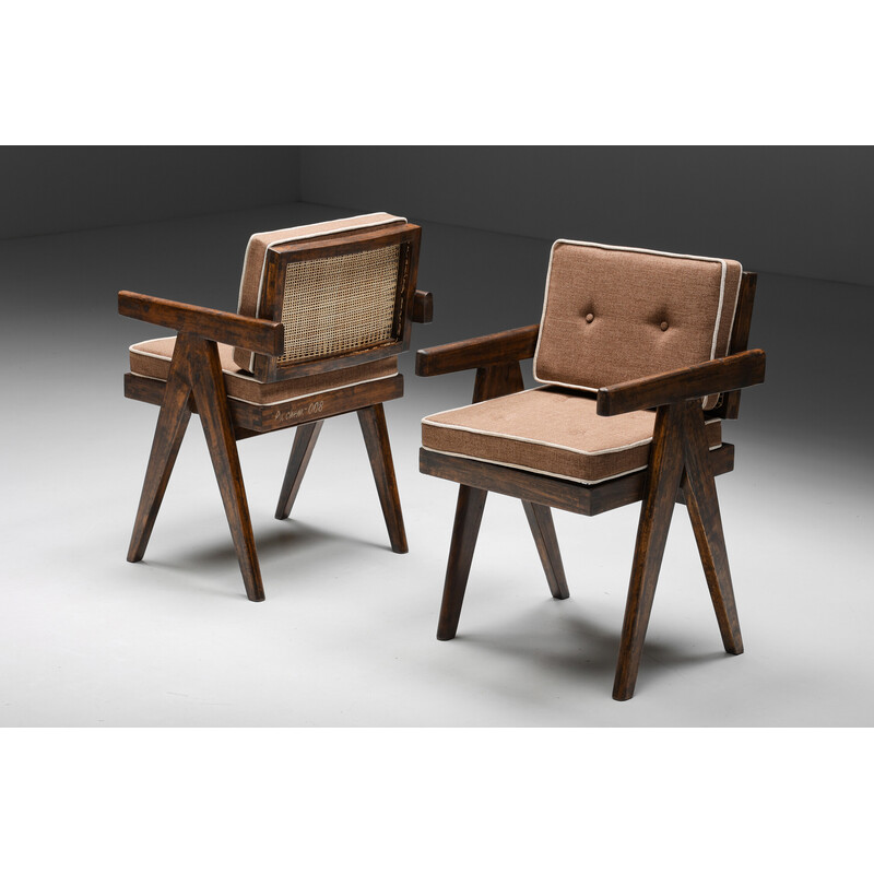 Cadeirão de escritório de cana Vintage por Pierre Jeanneret, 1955