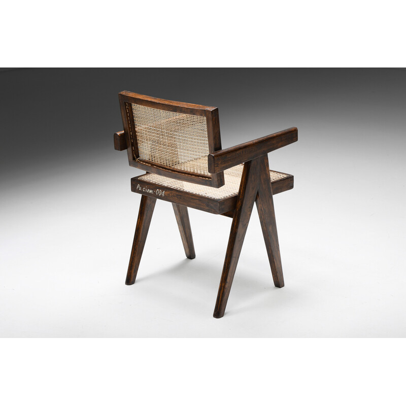 Cadeirão de escritório de cana Vintage por Pierre Jeanneret, 1955