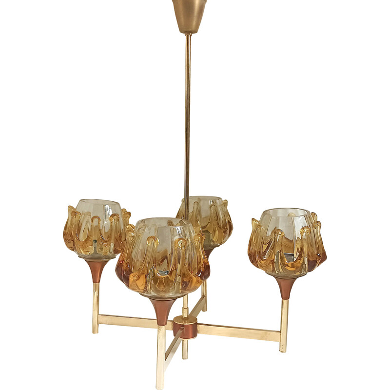 Lampadario vintage a 4 luci in vetro di Murano di Carlo Nason, 1970