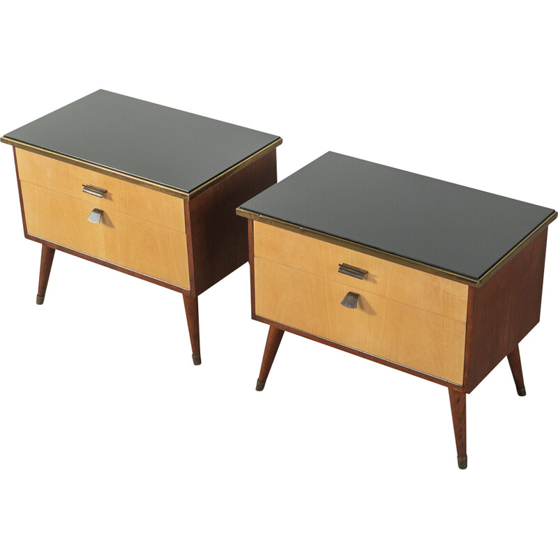 Pair of vintage night stands in walnut veneer, 1950s