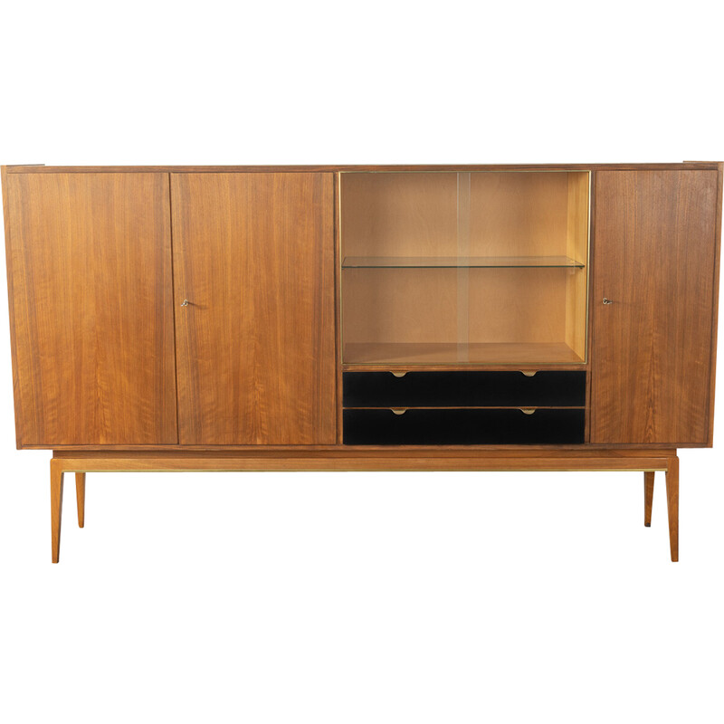 Credenza vintage in noce con due ante scorrevoli in vetro di Wk Möbel, 1950